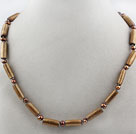Single Strand Golden Color Cylinder Shape Grass Coral and Brown Pearl Necklace