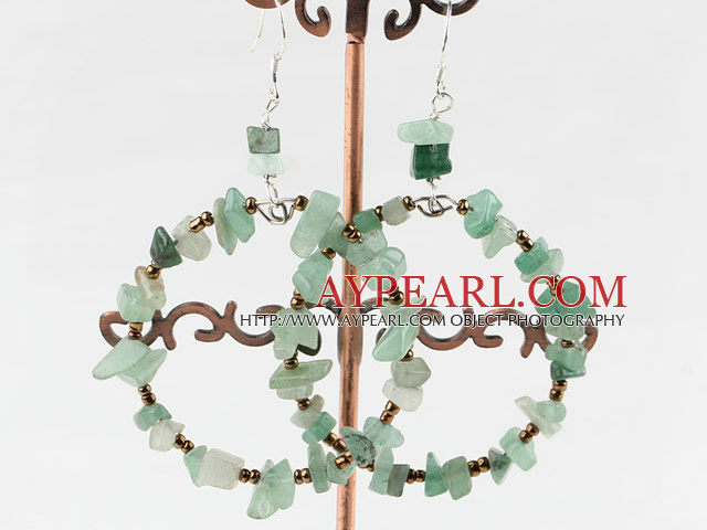 Large-Diameter Circle Aventurine Chips Loop Dangle Earrings With Fish Hook