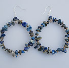 Large Diameter Chipped Lapis Stone Hoop Earrings With Fish Hook