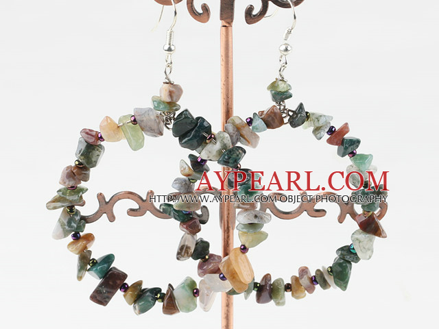 Fashion Large Diameter Colorful Indian Agate Chips Loop Dangle Earrings With Fish Hook