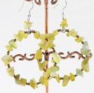 Large Diameter Loops Chip Olive Stone Hoop Earrings With Fish Hook