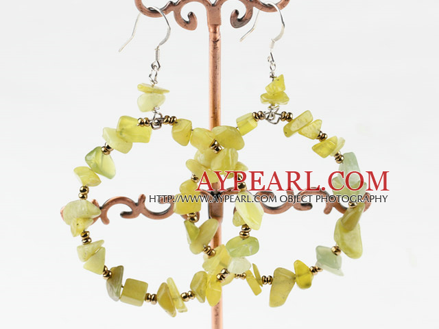 Large Diameter Loops Chip Olive Stone Hoop Earrings With Fish Hook