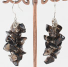 Nice Cluster Style Smoky Quartz Chips Loop Dangle Earrings With Fish Hook