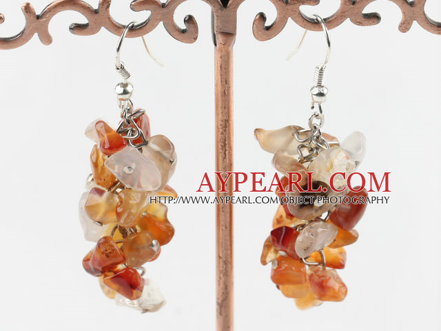 Fashion Cluster Style Chips Red Agate Loop Dangle Earrings With Fish Hook