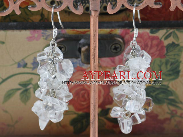 Fashion Cluster Style Chips White Crystal Loop Dangle Earrings With Fish Hook