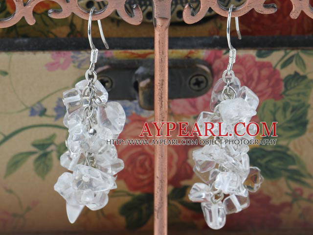 Fashion Cluster Style Chips White Crystal Loop Dangle Earrings With Fish Hook