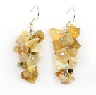 Fashion Cluster Style Chipped Yellow Olive Stone Dangle Earrings With Fish Hook