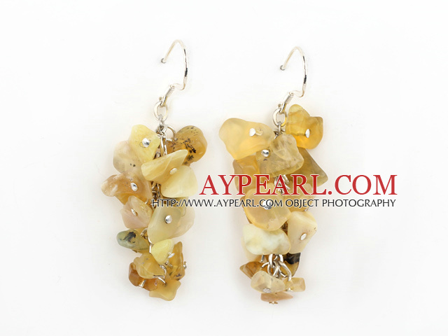 Fashion Cluster Style Chipped Yellow Olive Stone Dangle Earrings With Fish Hook