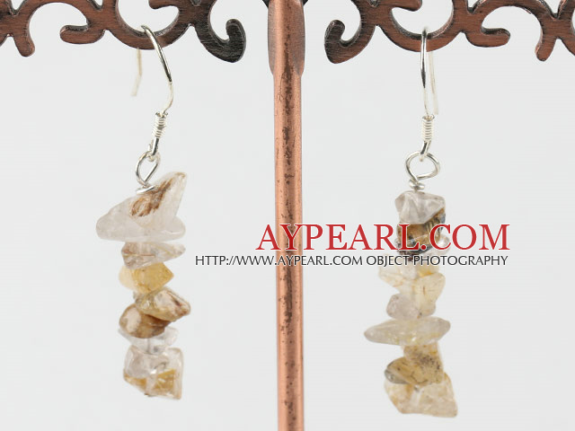 Lovely Layer Style Yellow Rutilated Quartz Chips Dangle Earrings With Fish Hook