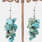 Lovely Cluster Style Blue And Green Turquoise Chips Dangle Earrings With Fish Hook