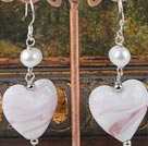 white pearl and heart colored glaze earrings