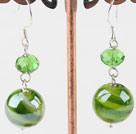 Simple Style Green Series Crystal And Round Colored Glaze Ball Dangle Earrings