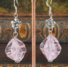 Lovely Pink Colored Glaze And Flower Charm Dangle Earrings With Fish Hook
