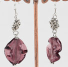 Lovely Irregular Shape Wine Red Colored Glaze And Metal Flower Charm Dangle Earrings