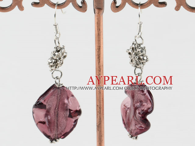 Lovely Irregular Shape Wine Red Colored Glaze And Metal Flower Charm Dangle Earrings