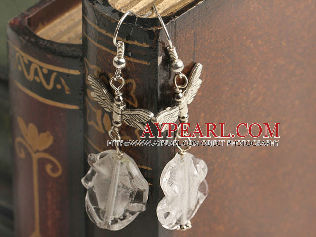 Lovely White Colored Glaze And Butterfly Charm Dangle Earrings With Fish Hook