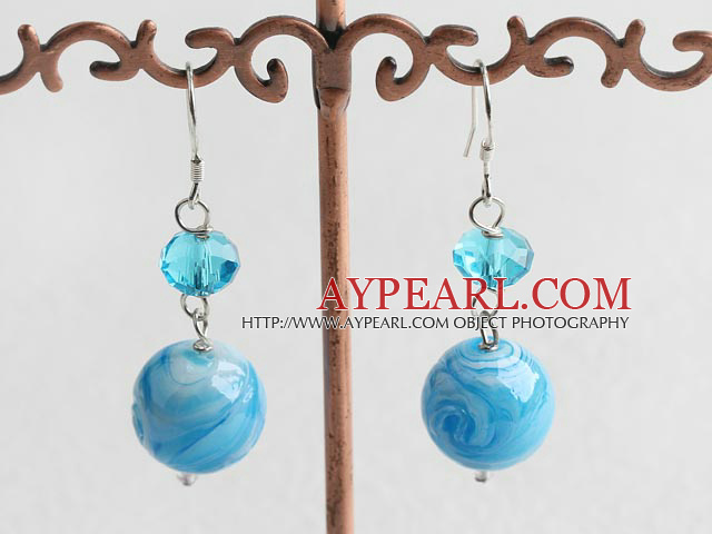 Lovely Blue Series Crystal And Colored Glaze Ball Dangle Earrings With Fish Hook