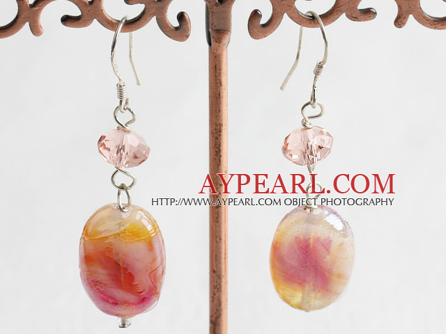 Fashion Pink Crystal And Multi Colored Glaze Dangle Earring With Fish Hook