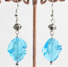 Lovely Irregular Shape Sky Blue Colored Glaze And Metal Ball Charm Dangle Earrings