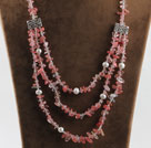 multi strand white pearl cherry quartze necklace 