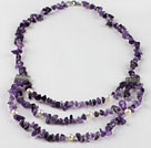 multi strand exquisite white pearl amethyst necklace 