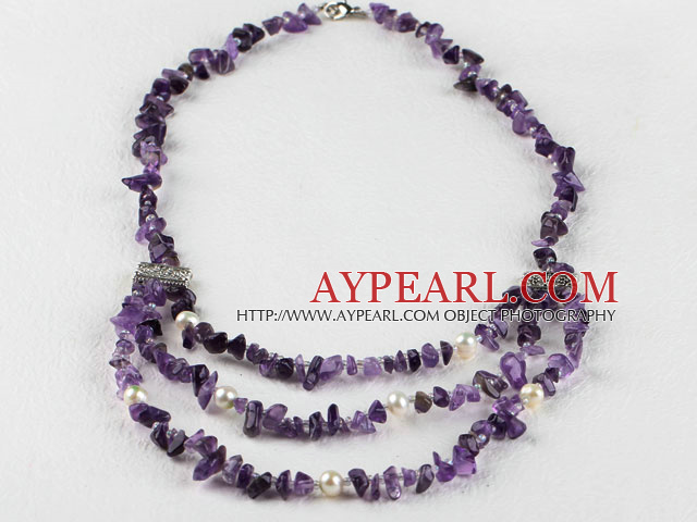 multi strand exquisite white pearl amethyst necklace 