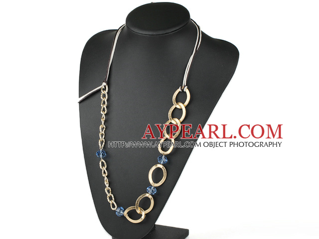 popular sea blue crystal and gold color metal loop necklace 