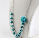 25.6 inches blue shell beads necklace with flower