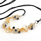 white black crystal and colored glaze necklace(knoted ending)