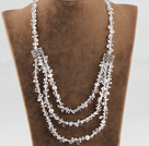 hot style white pearl clear crystal chips necklace