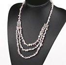 exquisite white pearl rose quartze chips necklace