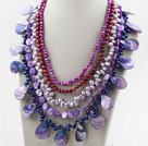 Purple Series Five Strands White Freshwater Pearl and Purle Shell Necklace