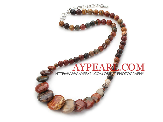 Assorted Round and Flat Round Shape Picture Jasper Necklace with Extendable Chain