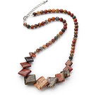 Assorted Round and Rhombus Shape Picture Jasper Necklace with Extendable Chain