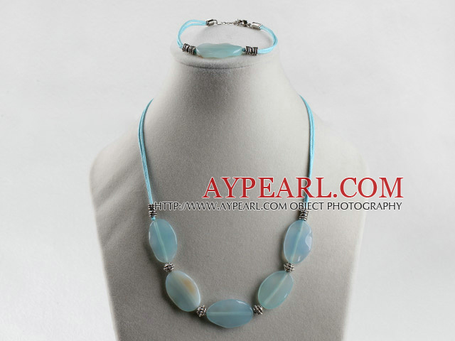 18*28mm sea blue agate beaded  necklace bracelet set