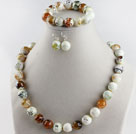 14mm burst pattern color agate ball necklace bracelet earrings set