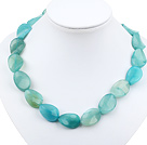 Classic 18*20Mm Oval Blue Jade Beaded Strand Necklace With Moonight Clasp