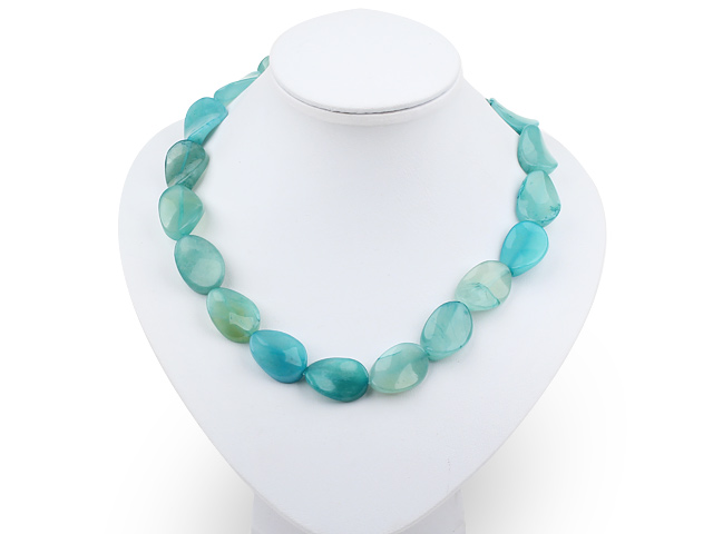 Classic 18*20Mm Oval Blue Jade Beaded Strand Necklace With Moonight Clasp