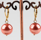 Cute 12Mm Orange Red Shell Beads Drop Earrings With Golden Lever Back Hook