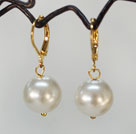 Nice Short Style 12Mm Round Shell Beads Drop Earrings With Golden Lever Back Hook