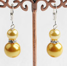 Cute Short Style 8-12Mm Yellow Round Shell Beaded Drop Earrings With Lever Back Hook