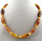 Yellow Series Freshwater Pearl and Shuttle Shape Agate Necklace