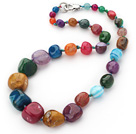 Single Strand Fillet Multi Color Brazil Burst Pattern Agate Knotted Necklace