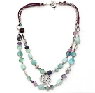 Two Layer Amazon Stone and Amethyst Necklace with Toggle Clasp