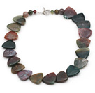 Triangle Shape Indian Agate Necklace with Toggle Clasp