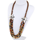 27.6 inches fashion three color jade and brown sea shell beads necklace