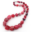 Hot Pink Series Single Strand Brazil Irregular Shape Fillet Burst Pattern Agate Knotted Necklace