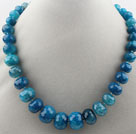 Faceted Burst Pattern Blue Agate Graduated Beaded Necklace