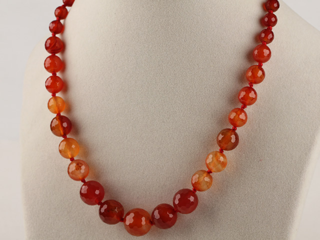 Round faceted red agate graduated beaded necklace