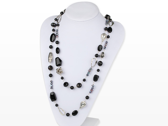 long style 55.1 inches exquisite black agate  necklace